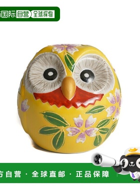 日本直邮九谷烧 2.2号 圆形黄色樱花猫头鹰摆件护身符猫头鹰 / 花