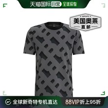 Hugo Boss 男式 Tiburt 419 徽标圆领 T 恤，炭灰色 - 黑色 【美