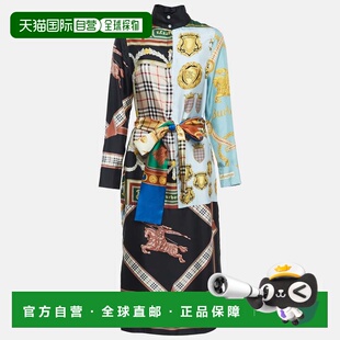 自营Burberry Multicolor Printed Silk Belted Shirt Dress - mu