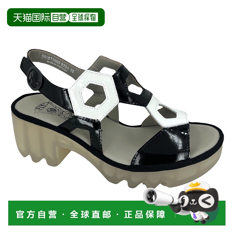 自营fly london女式Tewa厚底高跟黑色/白色-黑色/白色 美国奥莱直