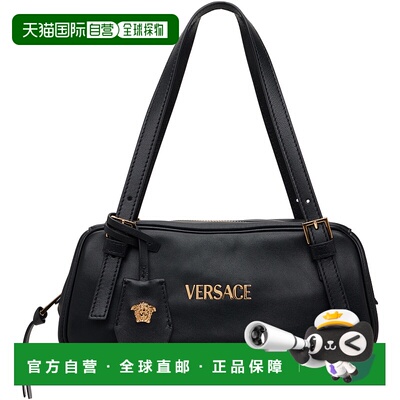1h可退 香港直邮潮奢Versace范思哲女士黑色Tag Bowling单肩包