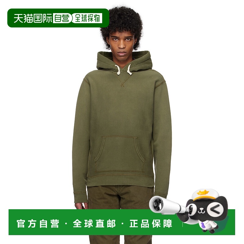 1h可退 香港直邮潮奢 RRL 拉夫 劳伦RRL 男士 绿色成衣染色连帽衫