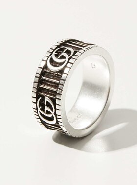 U5518998400戒指OT戒指8毫米做旧银男士女士配饰戒指双纯银珠宝