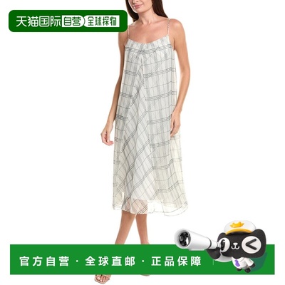 自营Vince Fenced Plaid Sheer Panel Midi Dress - white 美国奥