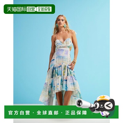 1h可退 香港直邮ASOS 女士 postcard 设计低腰长款高低边下摆水洗