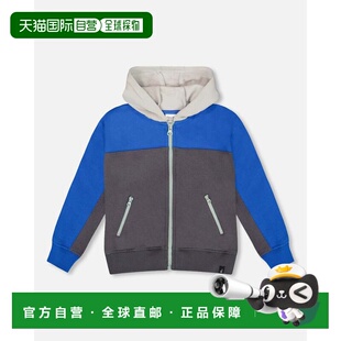 自营deux par deuxColor Blocked Zip Front Fleece Hoodie Dark