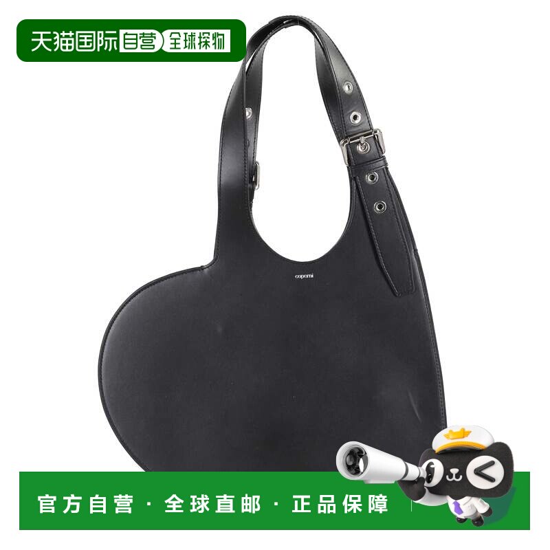 自营coperni黑色腰带心形双手柄雕刻商标皮革托特包-黑色 美国奥