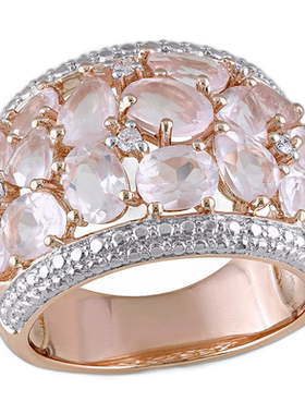 自营 Mimi & Max 6ct TGW 玫瑰石英和钻石点缀花卉戒指（玫瑰银）