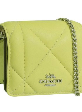 Coach 配件 女士链条钱包 Outlet 皮革黄色迷你钱包链条