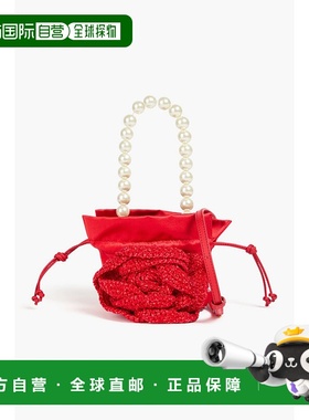 香港直邮magda butrym 女士 花朵嵌花人造珠宝装饰针织绸缎手提包