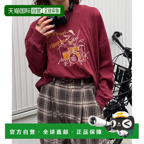 1h可退 日本直邮DOUBLE NAME 女装 恐龙刺绣宽松长袖T恤 21531024