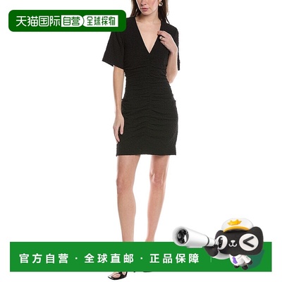 自营 GANNI Textured Ruched Front Mini Dress - black 美国奥莱