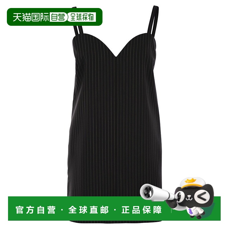 自营max maraElam - Pinstripe Wool Cloth Dress - black 美国奥