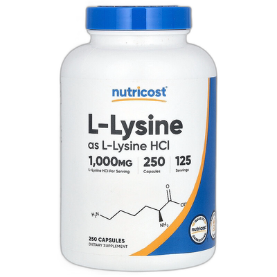 香港直邮Nutricost,L-赖氨酸，1,000 毫克，250 粒胶囊（每粒胶囊