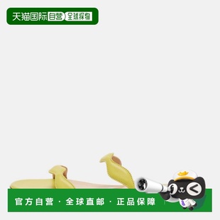 自营Gianvito Rossi Green Leather Wavy Flat Slides - green 美