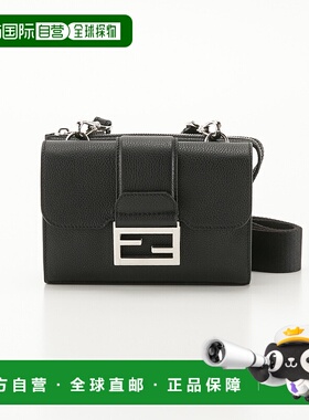日本直邮FENDI 双法棍单肩包 黑色皮革包 7VA649-APDR