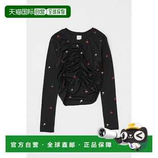 1h可退 日本直邮MOUSSY 女士花卉刺绣随机褶皱长袖T恤 010ISL8074