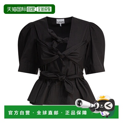 香港直邮GANNI 女士衬衫 W0378099 CO 黑色 TOPS WITH RIBBONS
