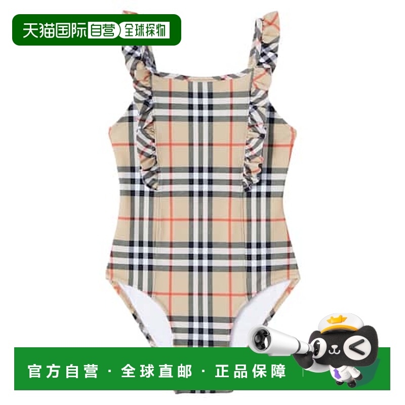 1h可退 香港直邮潮奢 Burberry 巴宝莉 女童 格纹荷叶边泳衣童装