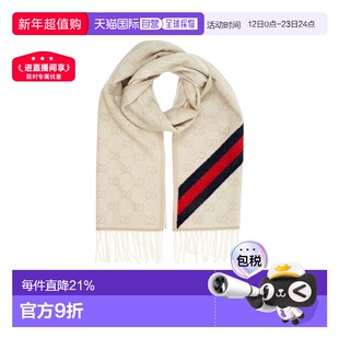 Gucci古驰羊毛流苏围巾黑红条纹GG提花570603-3G200-9568