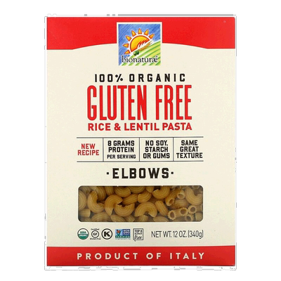 香港直邮Bionaturae,全有机无麸质米及扁豆意面，肘部，12 盎司（