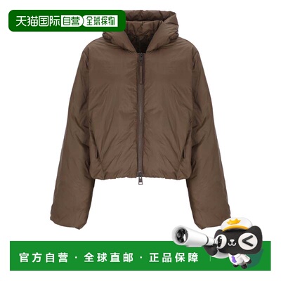 自营canada goose棕色短款衬垫夹克，搭配连衣帽和弹性拉绳-灰色