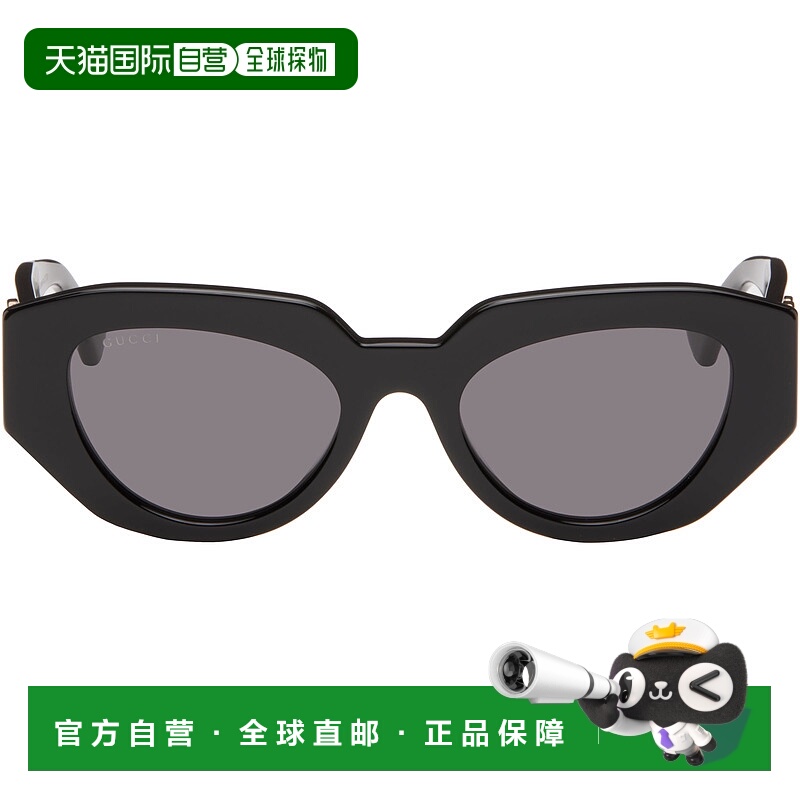 1h可退 香港直邮Gucci 古驰 女士 黑色 Geometrical 太阳镜 GG142