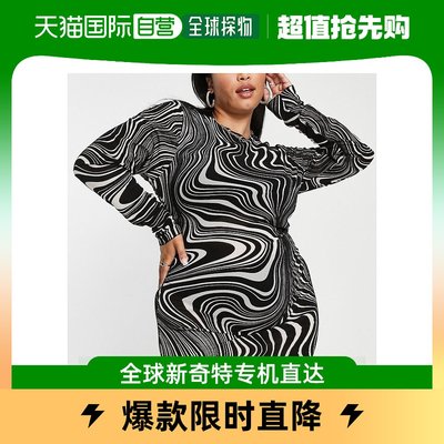 香港直邮潮奢 Curve 女士 设计长袖植绒网纱迷你漩涡沙滩连衣裙