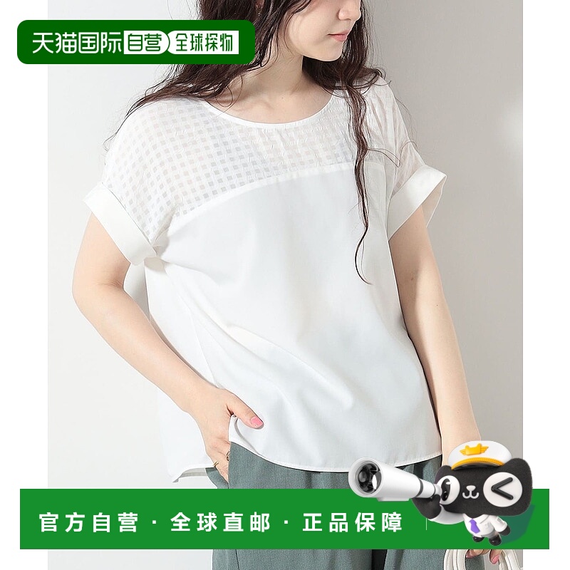 日本直邮beams  格纹印花圆领直筒短袖 T恤 女款