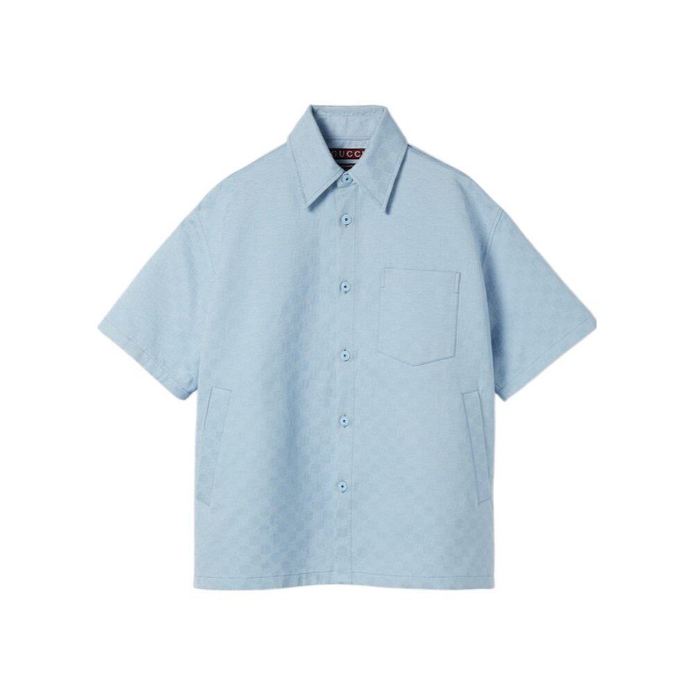 GUCCI 男士衬衫 811732ZASO24030 SS2025 蓝色 超大造型棉质衬衫