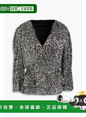 香港直邮Maje 女士 珠片薄纱收腰上衣 MFPTO01091SILVER