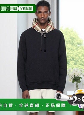 香港直邮Burberry 巴宝莉 男士 黑色 Check Hood Cotton 连帽衫 8
