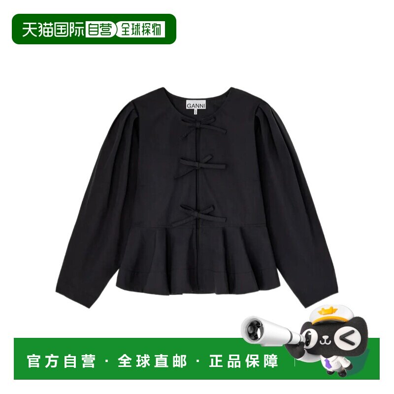 Ganni 蝴蝶结装饰荷叶边衬衫 A1040486泡泡袖 【付后1h可退】