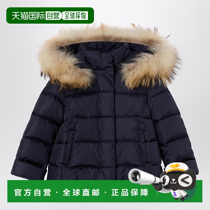 1h可退 香港直邮潮奢 il gufo 女童 蓝色尼龙连帽羽绒夹克童装 A2