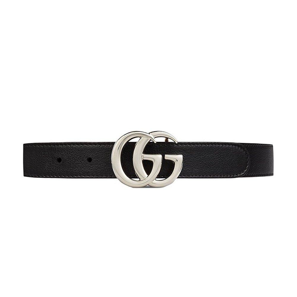 GUCCI/古驰 儿童男女同款黑色皮革双G银扣腰带2.5cm宽