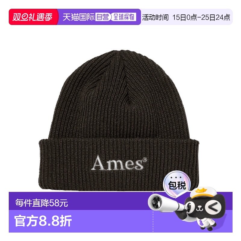 韩国直邮Ames Worldwide 女士帽子BASIC LOGO BEANIE BROWN AM2EFU