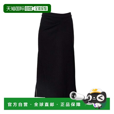 自营victoria beckham压边法兰绒中长裙-黑色 美国奥莱直发半身裙