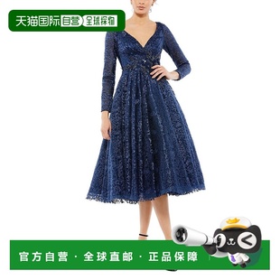 美国奥莱 蓝色直发连衣裙 自营Mac Duggal茶色长裙