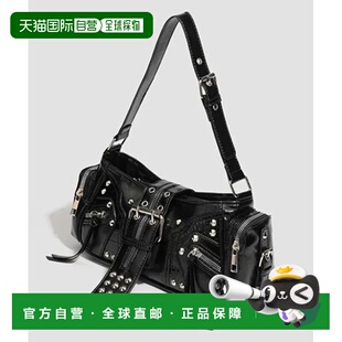 日本直邮NOVESSEL男女同款铆钉腰带设计黑色斜挎包 NOVI26s004
