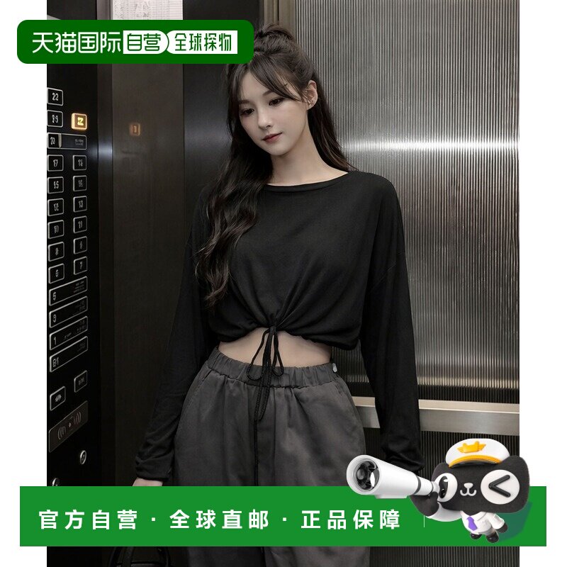 1h可退 日本直邮EIZZ 女士 长袖透肤廓形T恤 裾抽绳短款设计 DEZ2
