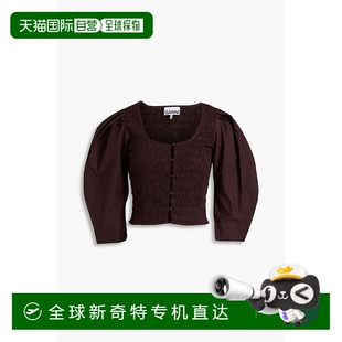 香港直邮潮奢 甘尼 1h可退 GANNI F9169 女士 抽褶棉质府绸上衣