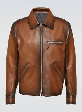 潮奢 Berluti 伯尔鲁帝 男士 1 Jour 铜绿色皮革宽身束腰夹克