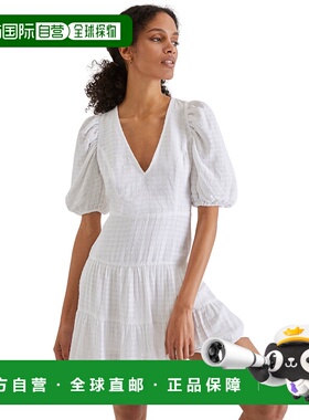 French Connection 女式纯色桦木泡泡袖迷你连衣裙，夏季白色 -