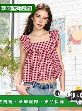 日本直邮日潮 GRL格子纹背部蝴蝶结衬衫sd109荷叶边