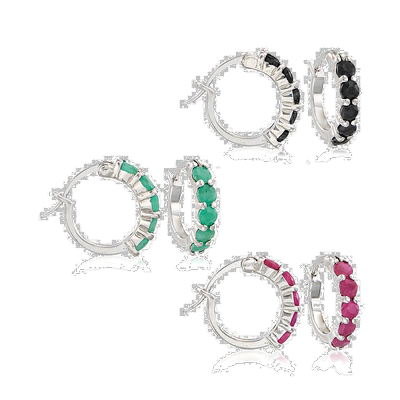 自营 Ross-Simons 多宝石和纯银首饰套装：3 对 Huggie 圈形耳环