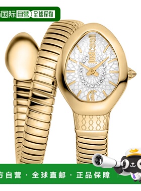 自营JUST CAVALLI Womens's Snake Watch, Gold Color Case, Silv