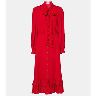000276 Valentino 华伦天奴 女士 荷叶边真丝乔其纱中长连衣裙