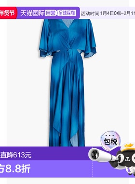 1h可退 香港直邮Maje 女士 裹式扎染缎面长款连衣裙 MFPRO03097BL