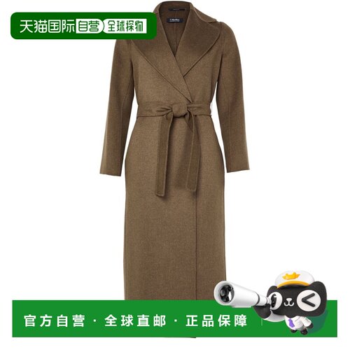 自营欧洲直邮S MAX MARA 女士棕色羊毛系带大衣