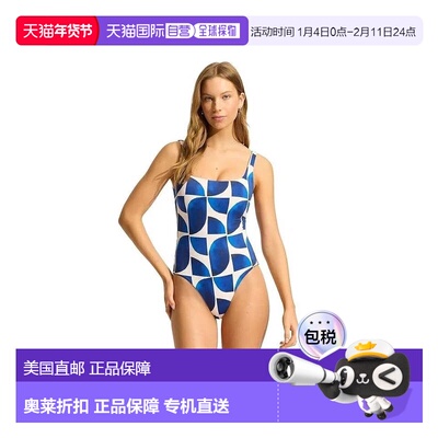 自营Women's Seafolly Sunray Swimsuits Blue White Printed Str